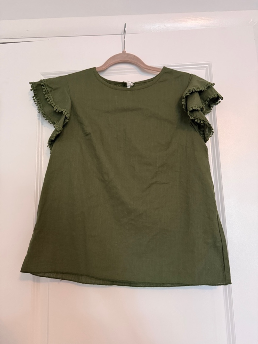Olive Green Ruffle Sleeve Women's Top